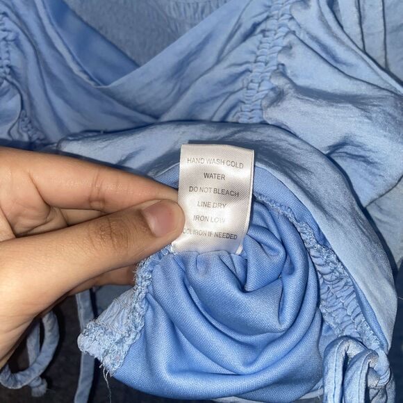 Hyfve Blue Ruched Crop Top Puff Sleeves Size Large - Picture 8 of 9